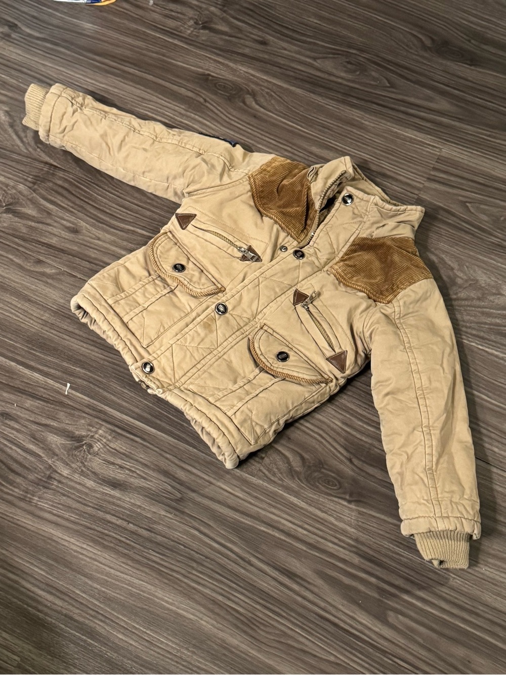 KNFS Khaki Quilted Utility Jacket Fleece Lined Corduroy Size 120 (6Y)